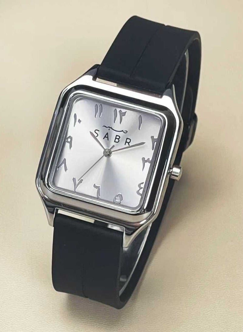 Sabr Arabic Watch for Men & Women - Square Quartz Wristwatch, Alloy Case, 3 ATM Waterproof, Silicone Strap, Magnetic Buckle - Image 4